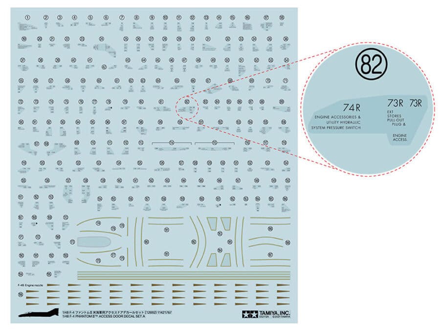 Tamiya 12692 1/48 Scale F-4 Phantom Ⅱ Access Door Decal Set A：圖片 1