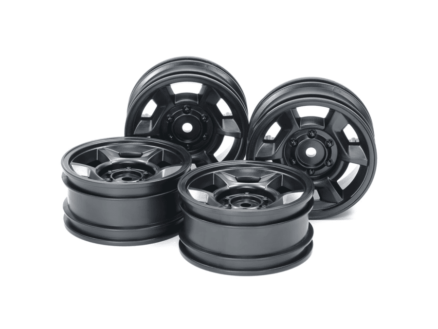 Tamiya 51688 CC-02 Chassis 26mm 6-Spoke Wheels (Offset+4, Black) (4pcs.)：圖片 1