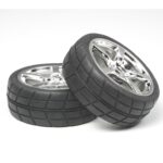 Tamiya 53955 5-Spoke Metal Plated Wheel w/Cemented Radial Tire 2pcs.(24mm Offset 0)