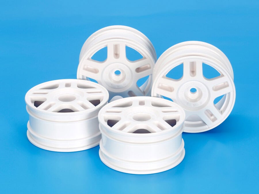 Tamiya 54674 White Split 5-Spoke Wheels (26mm Width, Offset +2) 4pcs.：圖片 1