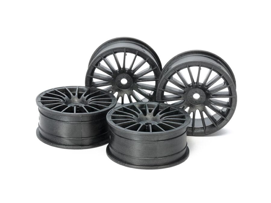 Tamiya 54738 RC 24mm Med Narrow 18Sp Wheels Black Offset 0 Hard 4pcs：圖片 1
