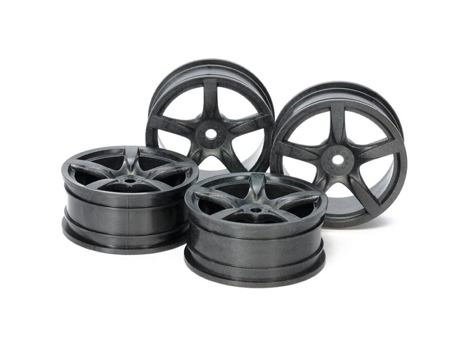Tamiya 54739 RC 24mm Med Narrow 5 Sp Wheels Black Offset 0 Hard 4pcs：圖片 1