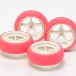 Tamiya 94767 Large Dia. Narrow Fiberglass Wheels & Arched Tires (Flourescent Pink)