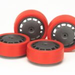 Tamiya 94873 Red Low-Profile Tire & Dark Silver Wheel Set (Dish)