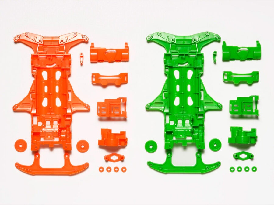 Tamiya 95355 1/32 Mini 4WD VS Fluorescent-Color Chassis Set (Orange/Green)：圖片 1