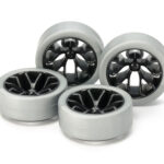 Tamiya 95412 1/32 Mini 4WD Hard Low-Profile Tire (Silver) & Carbon Wheel Set (Y Spoke)