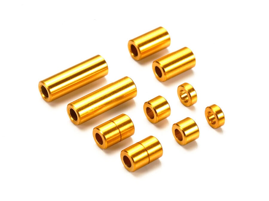 Tamiya 95442 1/32 Mini 4WD Aluminum Spacer Set (12/6.7/6/3/1.5mm, 2pcs. each) (Gold)：圖片 1