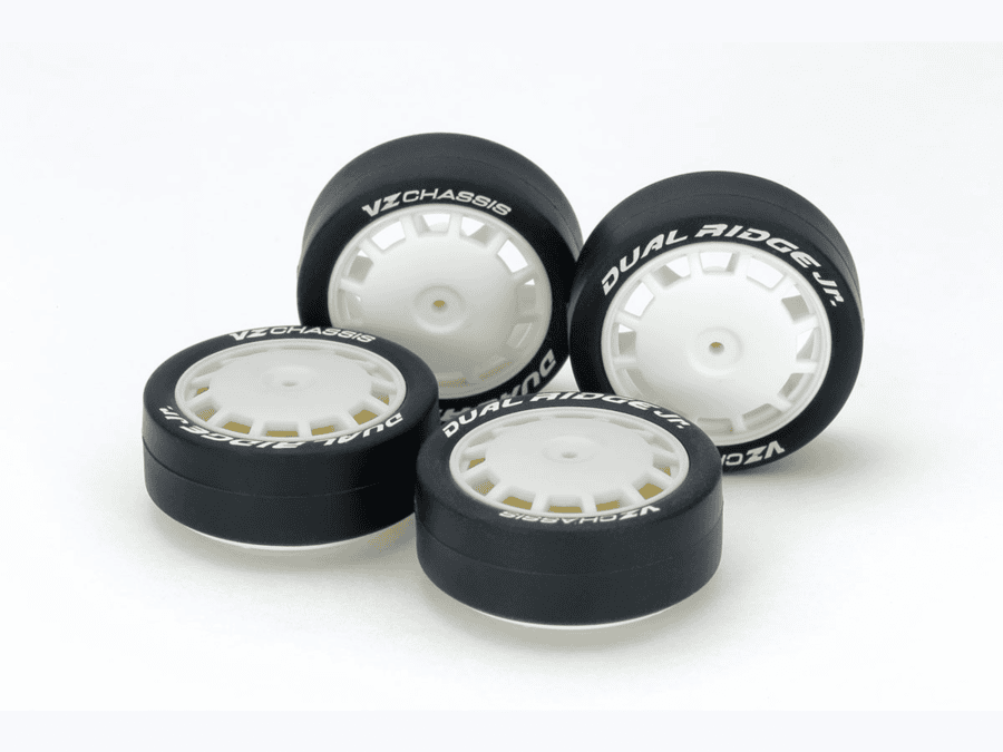 Tamiya 95631 Super Hard Low-Profile Tire & Reinforced Wheel Set (Dish, Dual Ridge Jr.)：圖片 1
