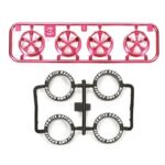 Tamiya 95333 1/32 Mini 4WD Low-Profile Tire & Pink Plated Wheel Set (5-Spoke)