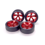 Tamiya 95592 Super Hard Low-Profile Tire & Red Plated 5-Spoke Wheel Set (NEO-VQS)