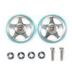 Tamiya 95397 19mm Aluminum Rollers (5 Spokes) w/Plastic Rings (Light Blue)