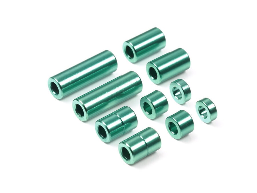 Tamiya 95515 Aluminum Spacer Set (12/6.7/6/3/1.5mm, 2pcs. each) (Green)：圖片 1