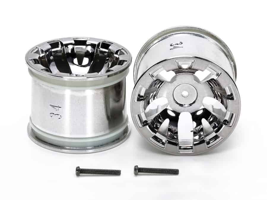 Tamiya 54833 T3-01 Wheels for Rear Wide Pin Spike Tires (Chrome Plated, 2pcs.)：圖片 1