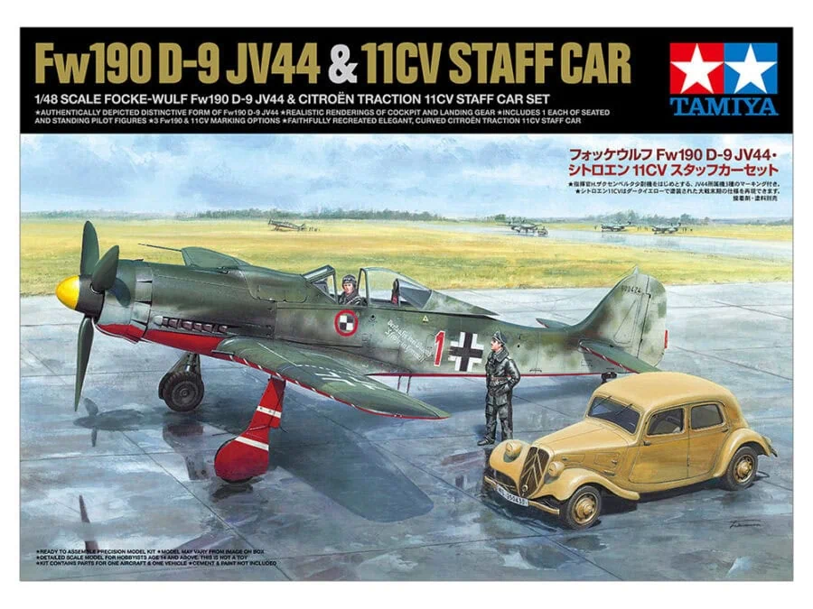 Tamiya 25213 1/48 Focke-Wulf Fw190 D-9 JV44 & Citroen Traction 11CV Staff Car Set：圖片 2