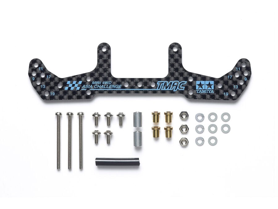 Tamiya 95653 HG Carbon Wide Rear Plate (for AR Chassis) (1.5mm) Asia Challenge (Light Blue Logo)：圖片 1