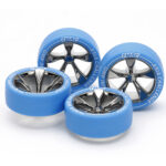 Tamiya 95654 Small Dia. Low-Profile Tire & Black Plated 5-Spoke Wheel Set (Asia Challenge)