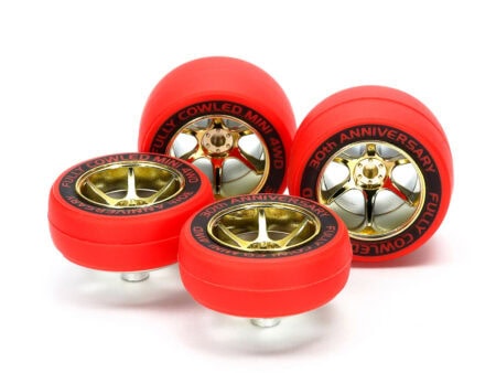 Tamiya 95665 Fully Cowled 30th Anniv. Red Slick Tires & Gold Color Plated Wheels