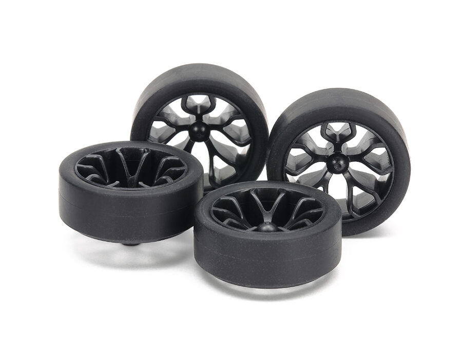 Tamiya 15542 Super Hard Small Dia. Low-Profile Tires (26mm) & Carbon Wheels (Y Spoke)：圖片 1