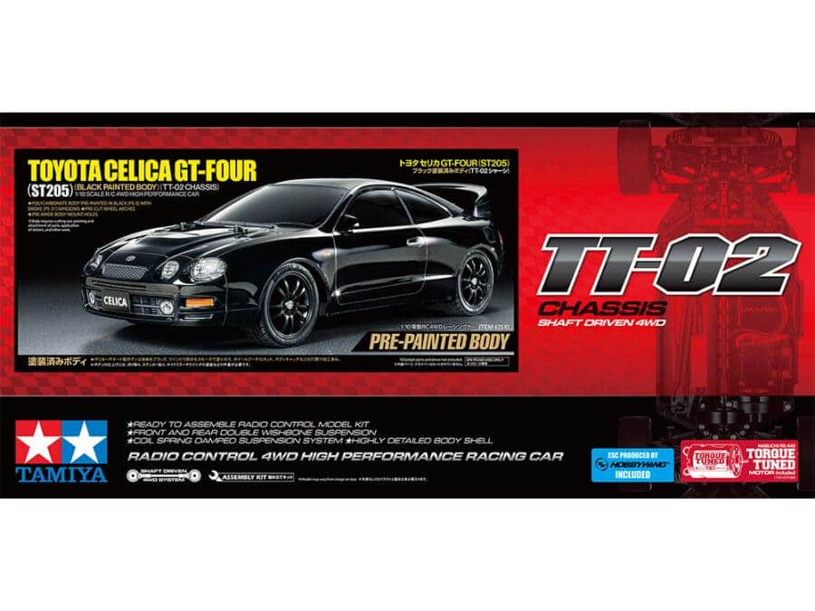 Tamiya 47510 1/10 RC Toyota Celica GT-Four (ST205) (Black Painted Body) (TT-02 Chassis)：圖片 2