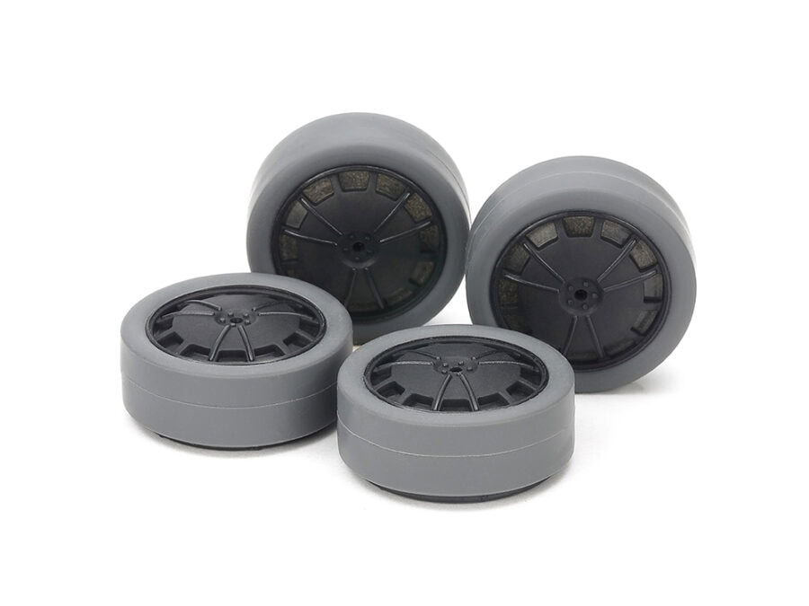 Tamiya 15545 Hard Small Dia. Low-Profile Tires (26mm/Gray) & Carbon Wheels (Dish, for Super X & XX Chassis)：圖片 1