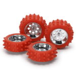 Tamiya 95713 Mini 4WD Red Spike Tire & Silver Color Plated Wheel Set