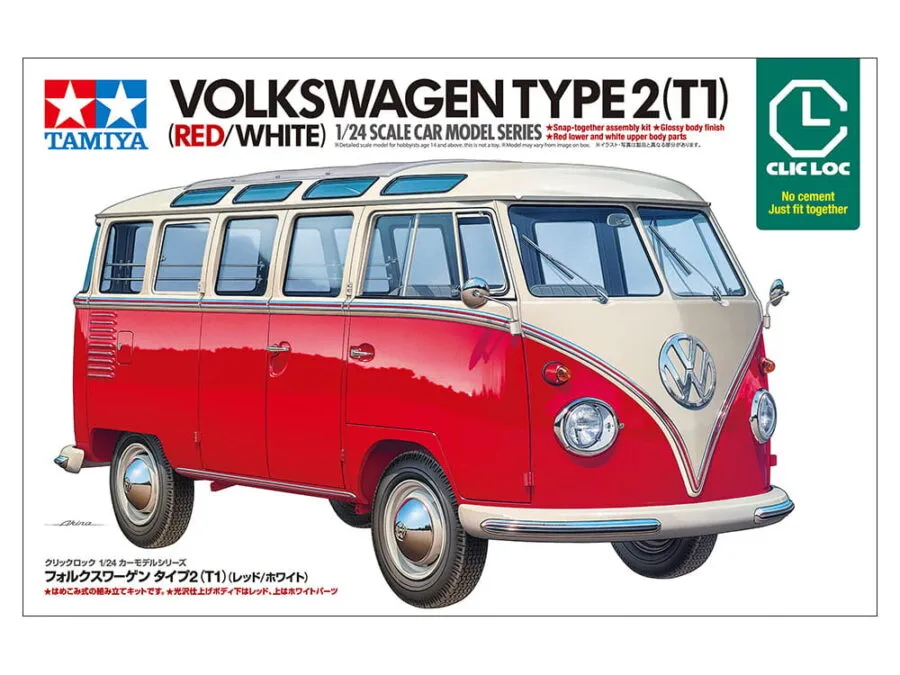 Tamiya 28101 Clic Loc 1/24 SCALE VOLKSWAGEN TYPE 2 (T1) (RED/WHITE)：圖片 11